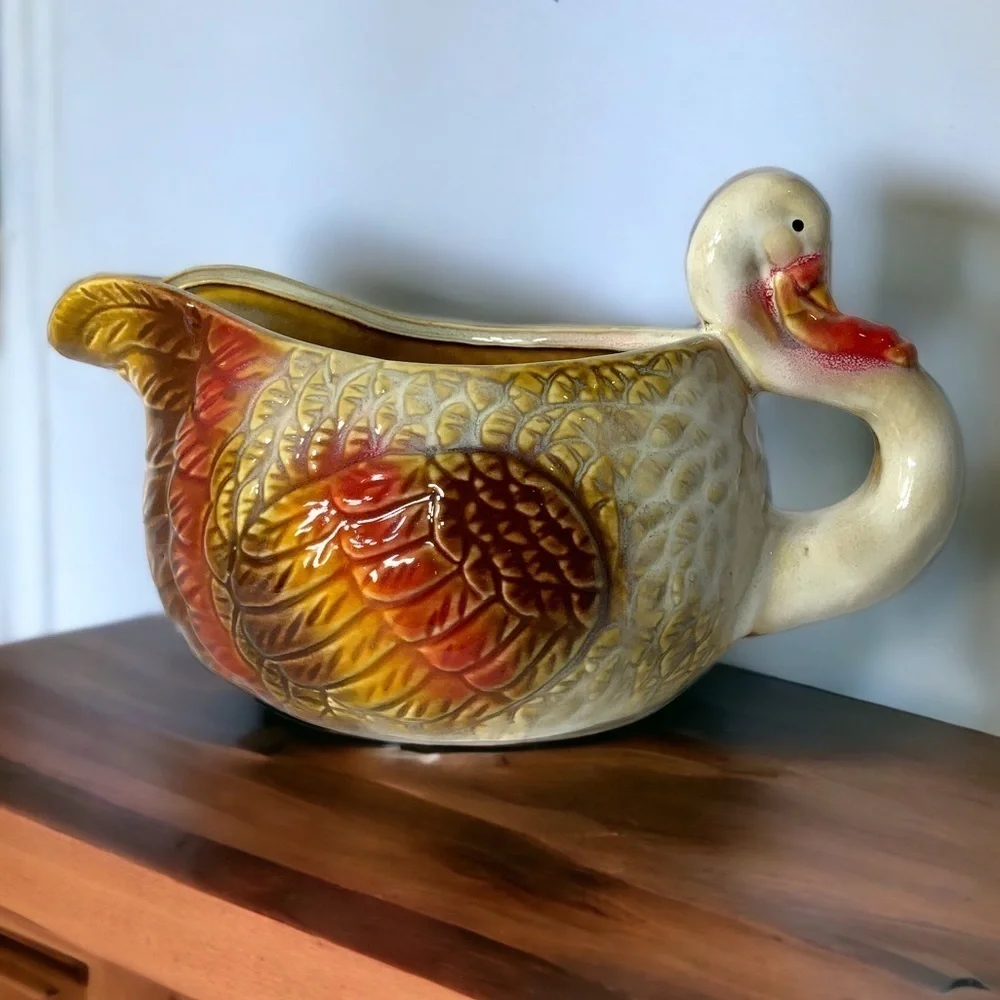 Harvest Gravy Boat NEW Hand Painted Artisan Ceramic Thanksgiving Turkey Autumn